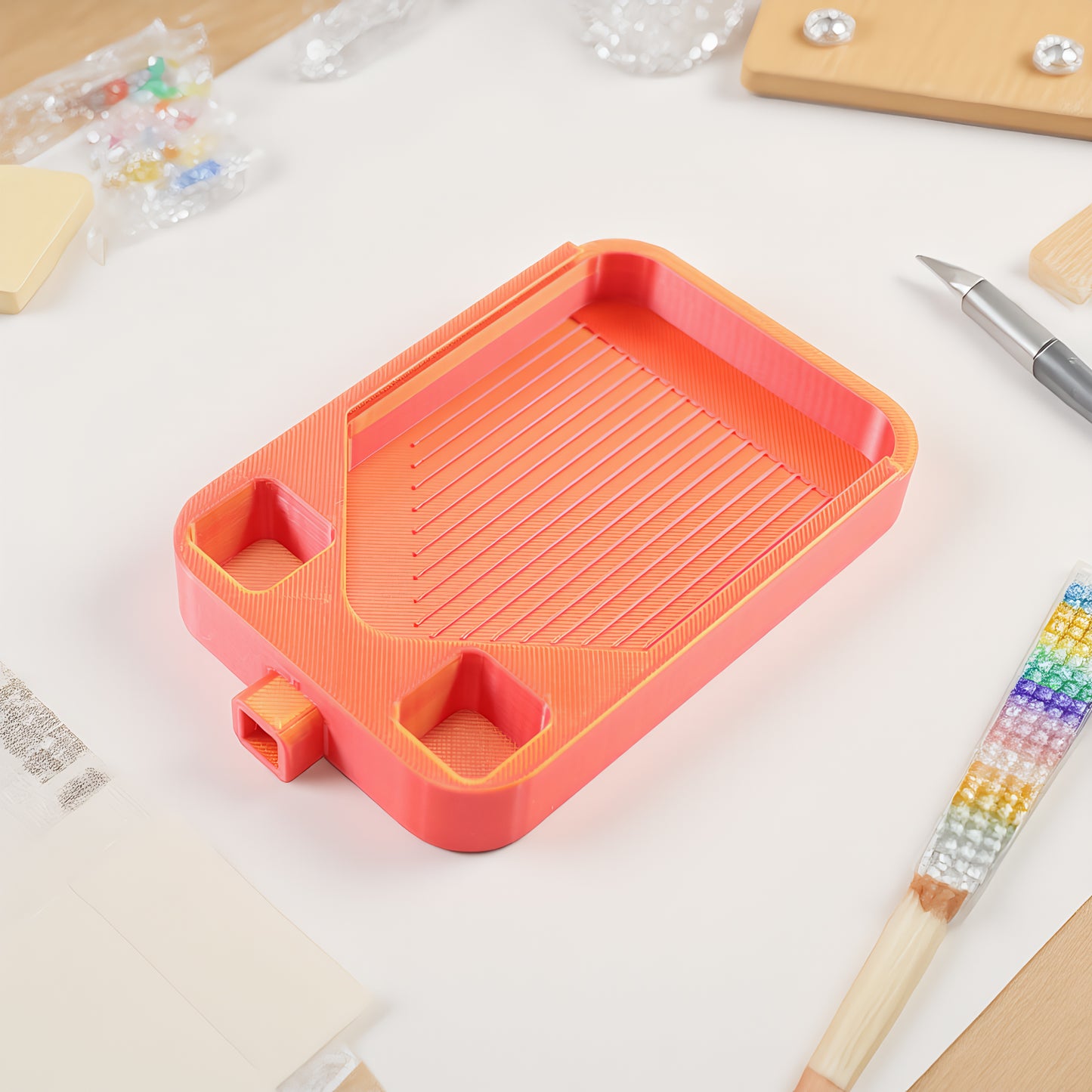 Diamond Painting Storage Container Tray with Stopper Lid for Craft (Gold Red)