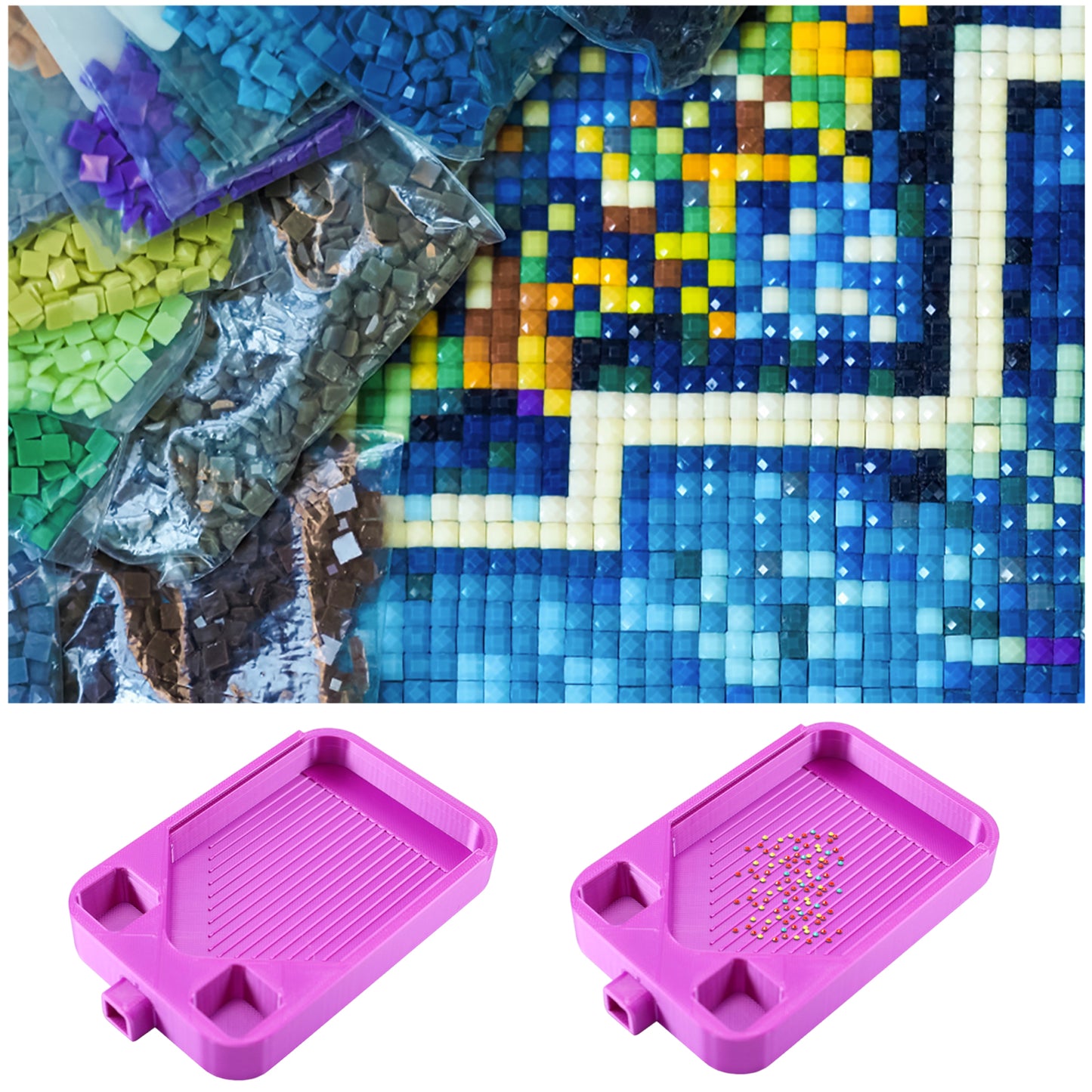 Diamond Painting Storage Container Tray with Stopper Lid for DIY Craft(Purple)