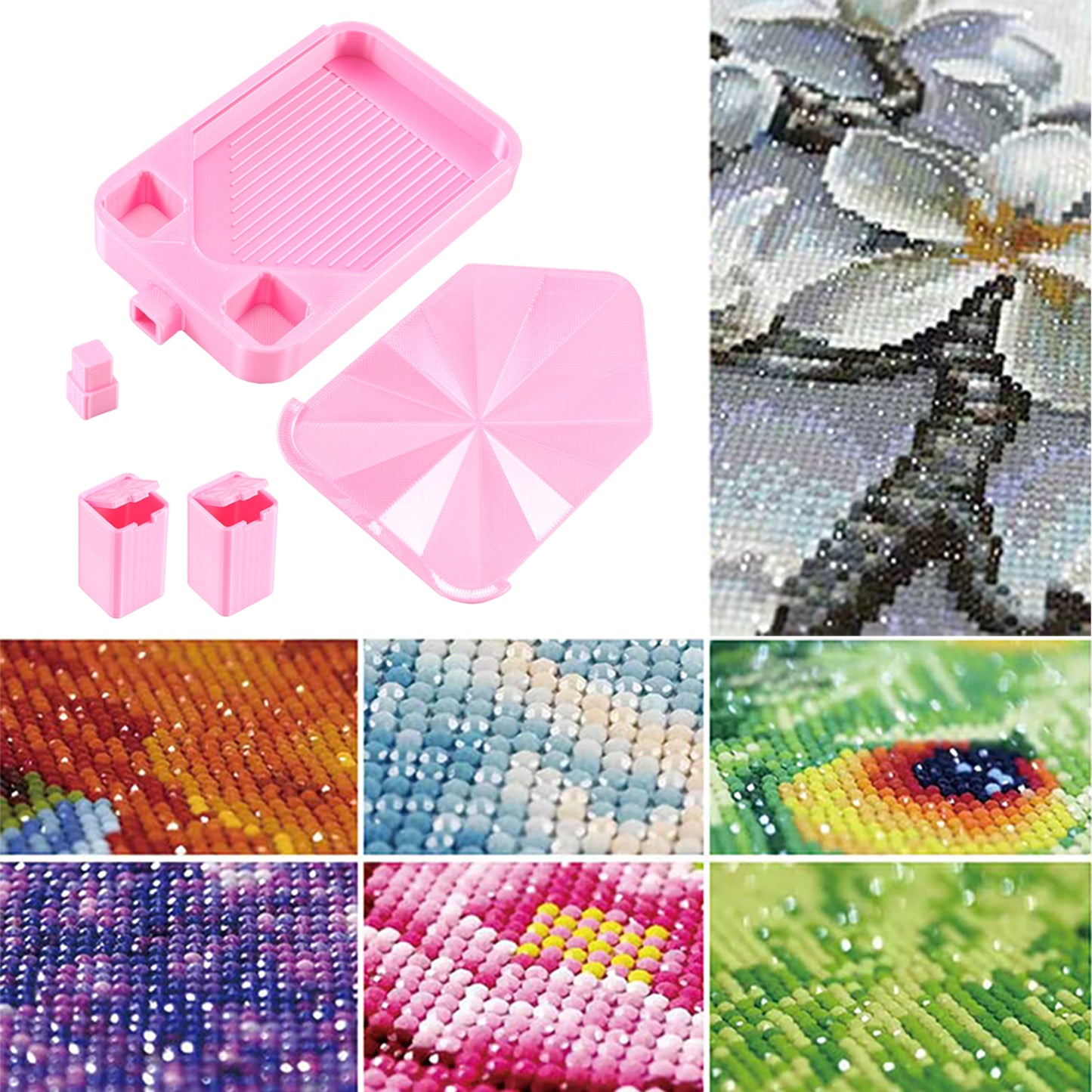 Diamond Painting Storage Container Tray with Stopper Lid for DIY Crafts (Pink)