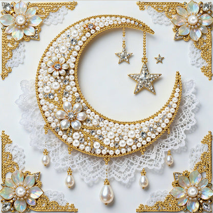 Star And Moon - DIY Pearl Gem Art Diamond Painting Kits With Framefor Home Decor -25x25cm