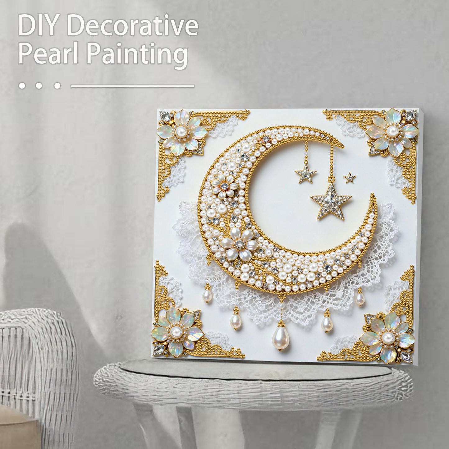 Star And Moon - DIY Pearl Gem Art Diamond Painting Kits With Framefor Home Decor -25x25cm