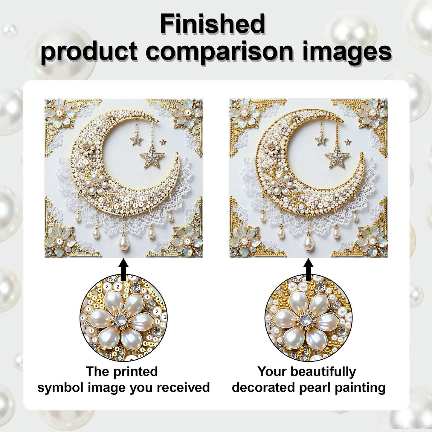 Star And Moon - DIY Pearl Gem Art Diamond Painting Kits With Framefor Home Decor -25x25cm