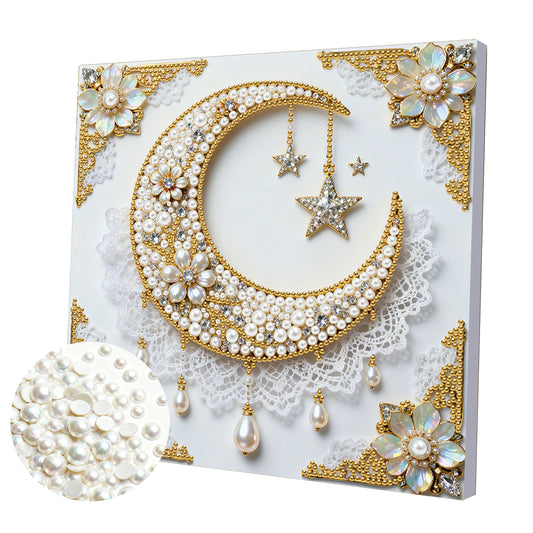 Star And Moon - DIY Pearl Gem Art Diamond Painting Kits With Framefor Home Decor -25x25cm