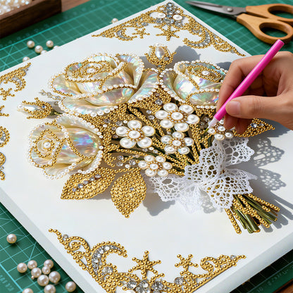 Vibrant Flowers - DIY Pearl Gem Art Diamond Painting Kits With Framefor Home Decor -25x25cm