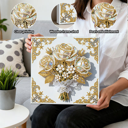 Vibrant Flowers - DIY Pearl Gem Art Diamond Painting Kits With Framefor Home Decor -25x25cm