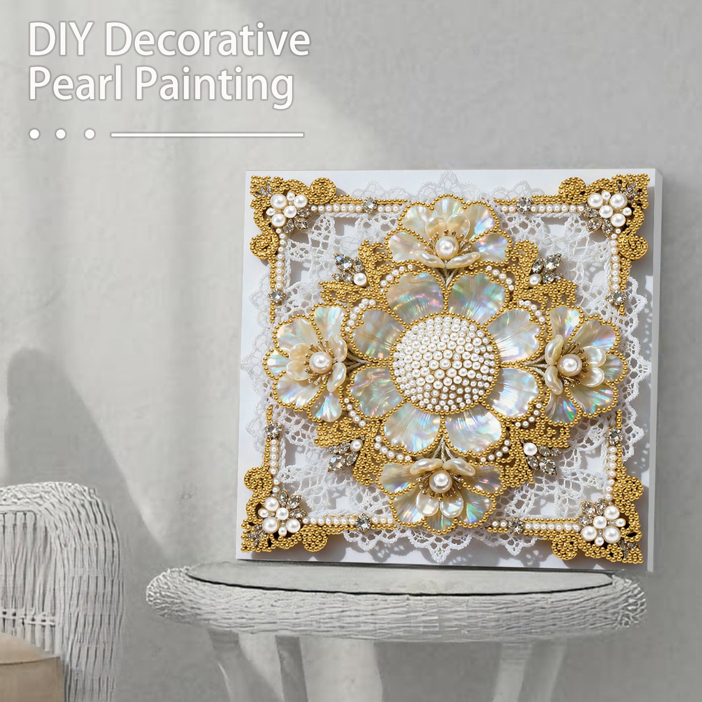 Flowers - DIY Pearl Gem Art Diamond Painting Kits With Framefor Home Decor -25x25cm