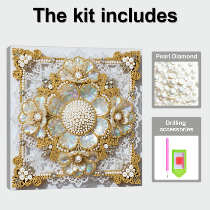 Flowers - DIY Pearl Gem Art Diamond Painting Kits With Framefor Home Decor -25x25cm