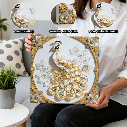 Peacock - DIY Pearl Gem Art Diamond Painting Kits With Framefor Home Decor -25x25cm