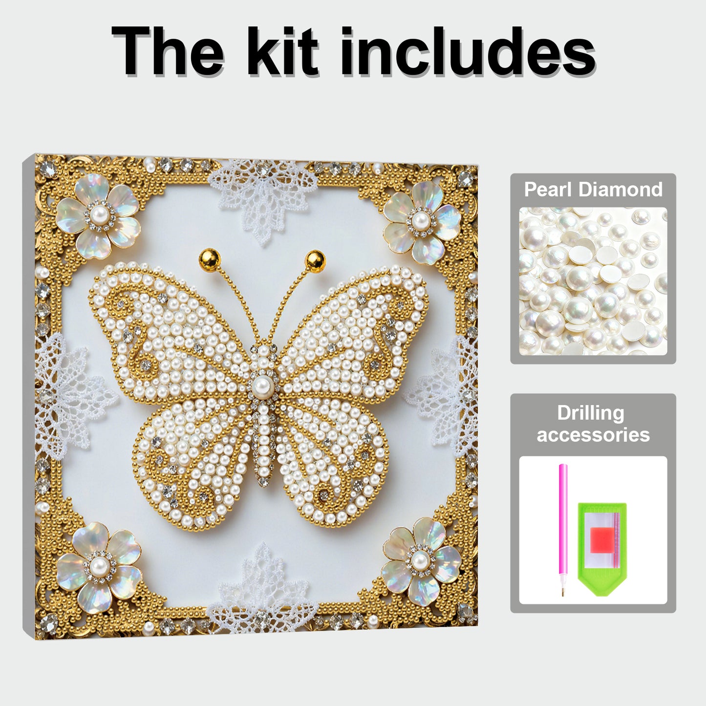 Butterfly - DIY Pearl Gem Art Diamond Painting Kits With Framefor Home Decor -25x25cm