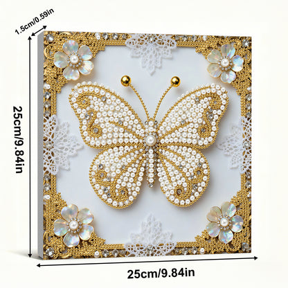 Butterfly - DIY Pearl Gem Art Diamond Painting Kits With Framefor Home Decor -25x25cm