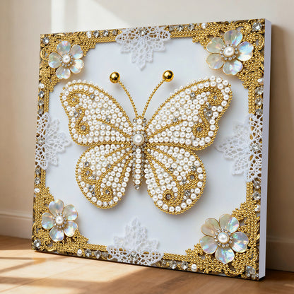 Butterfly - DIY Pearl Gem Art Diamond Painting Kits With Framefor Home Decor -25x25cm