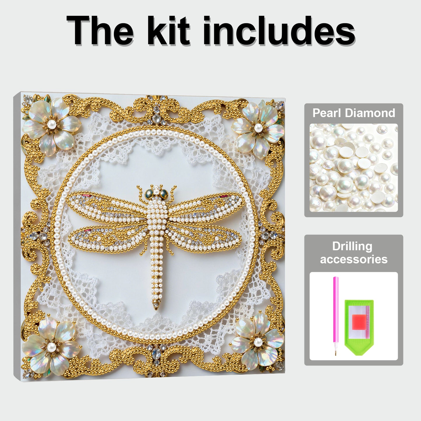 Dragonfly - DIY Pearl Gem Art Diamond Painting Kits With Framefor Home Decor -25x25cm