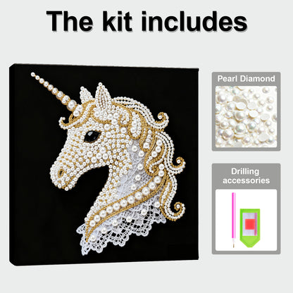 Unicorn - DIY Pearl Gem Art Diamond Painting Kits With Framefor Home Decor -25x25cm