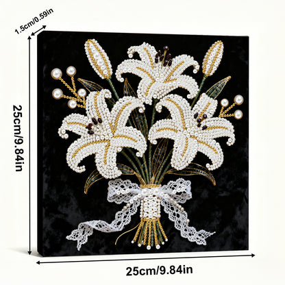 Blooming Flowers - DIY Pearl Gem Art Diamond Painting Kits With Framefor Home Decor -25x25cm