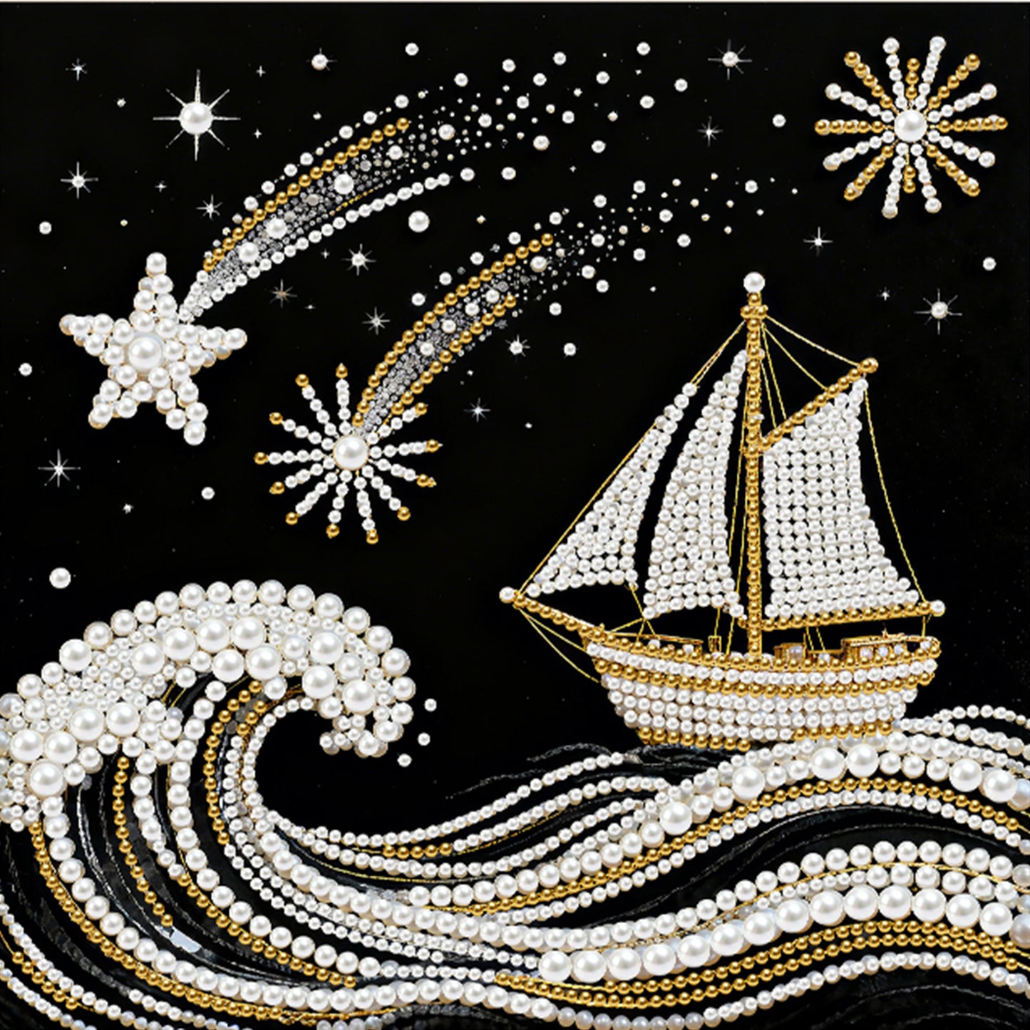 Sailboat On Waves - DIY Pearl Gem Art Diamond Painting Kits With Framefor Home Decor -25x25cm