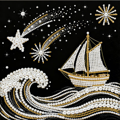 Sailboat On Waves - DIY Pearl Gem Art Diamond Painting Kits With Framefor Home Decor -25x25cm