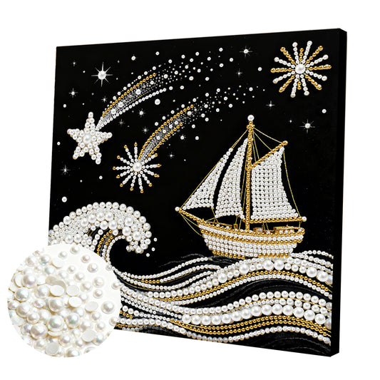Sailboat On Waves - DIY Pearl Gem Art Diamond Painting Kits With Framefor Home Decor -25x25cm