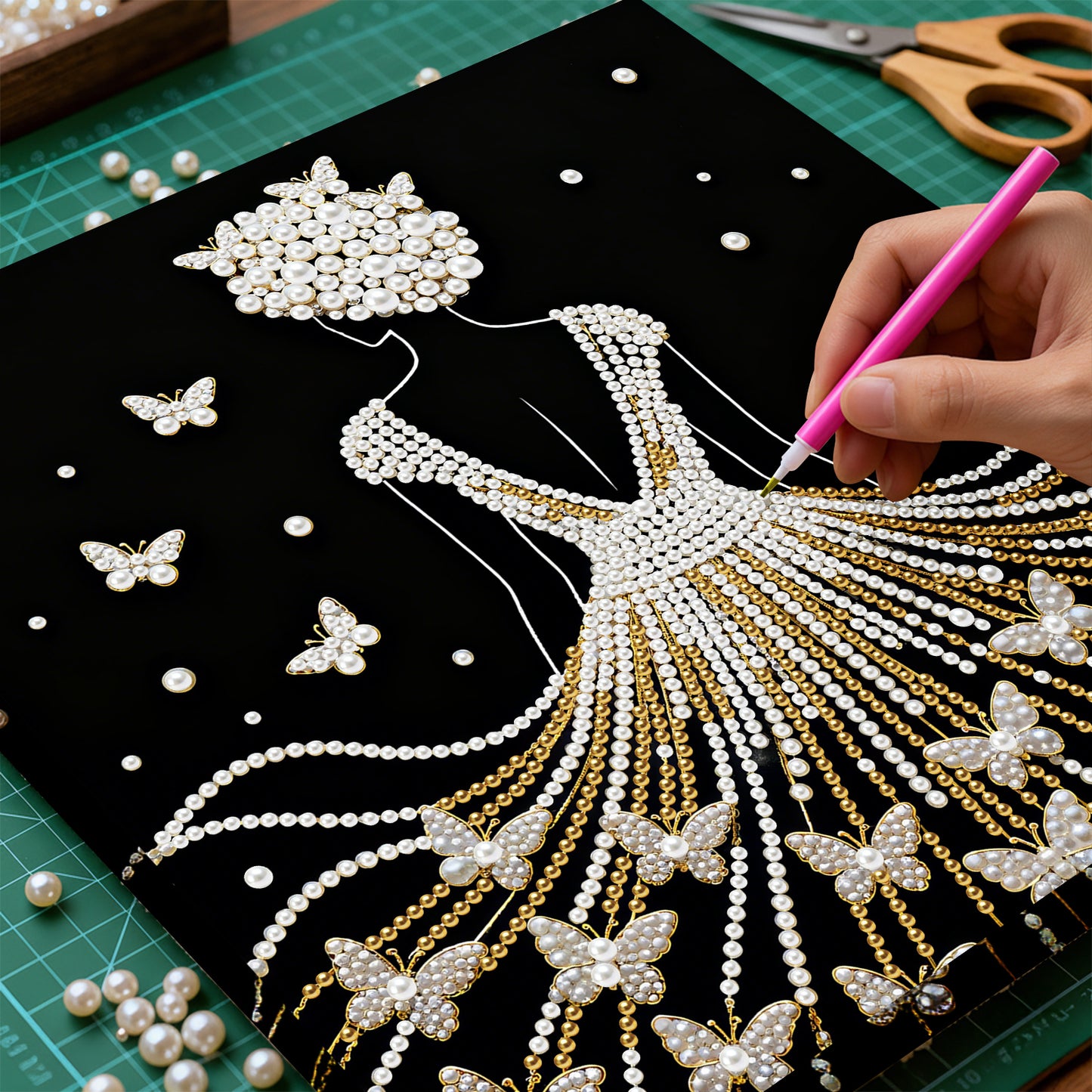 Elegant Girl - DIY Pearl Gem Art Diamond Painting Kits With Framefor Home Decor -25x25cm