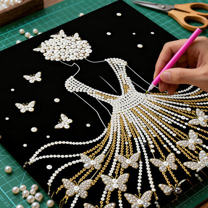 Elegant Girl - DIY Pearl Gem Art Diamond Painting Kits With Framefor Home Decor -25x25cm