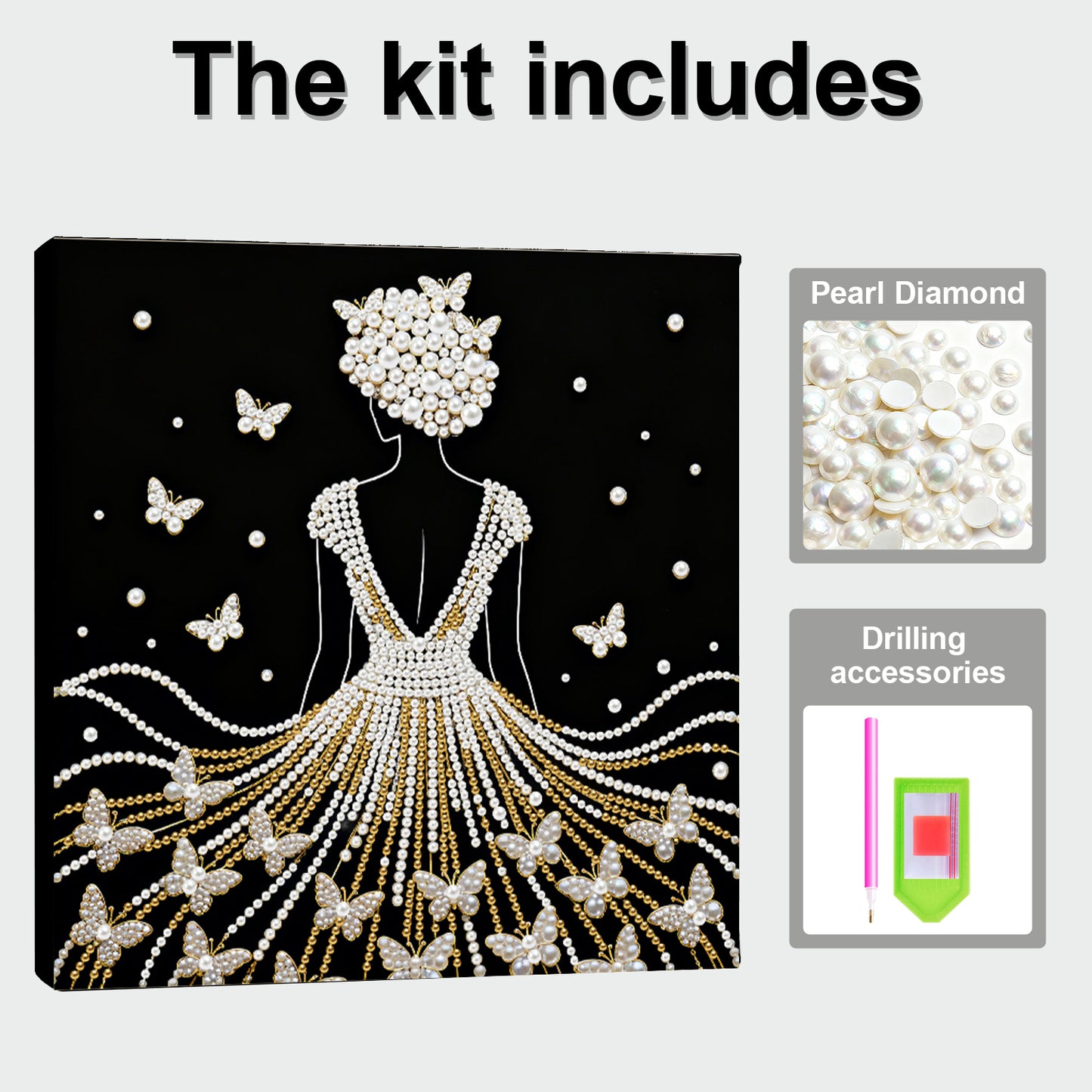 Elegant Girl - DIY Pearl Gem Art Diamond Painting Kits With Framefor Home Decor -25x25cm