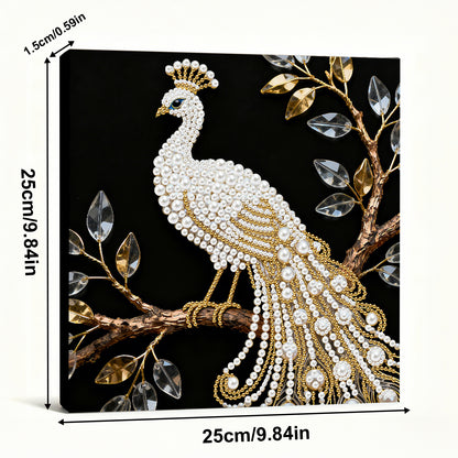 Peacock - DIY Pearl Gem Art Diamond Painting Kits With Framefor Home Decor -25x25cm