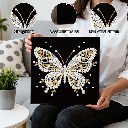 Butterfly - DIY Pearl Gem Art Diamond Painting Kits With Framefor Home Decor -25x25cm