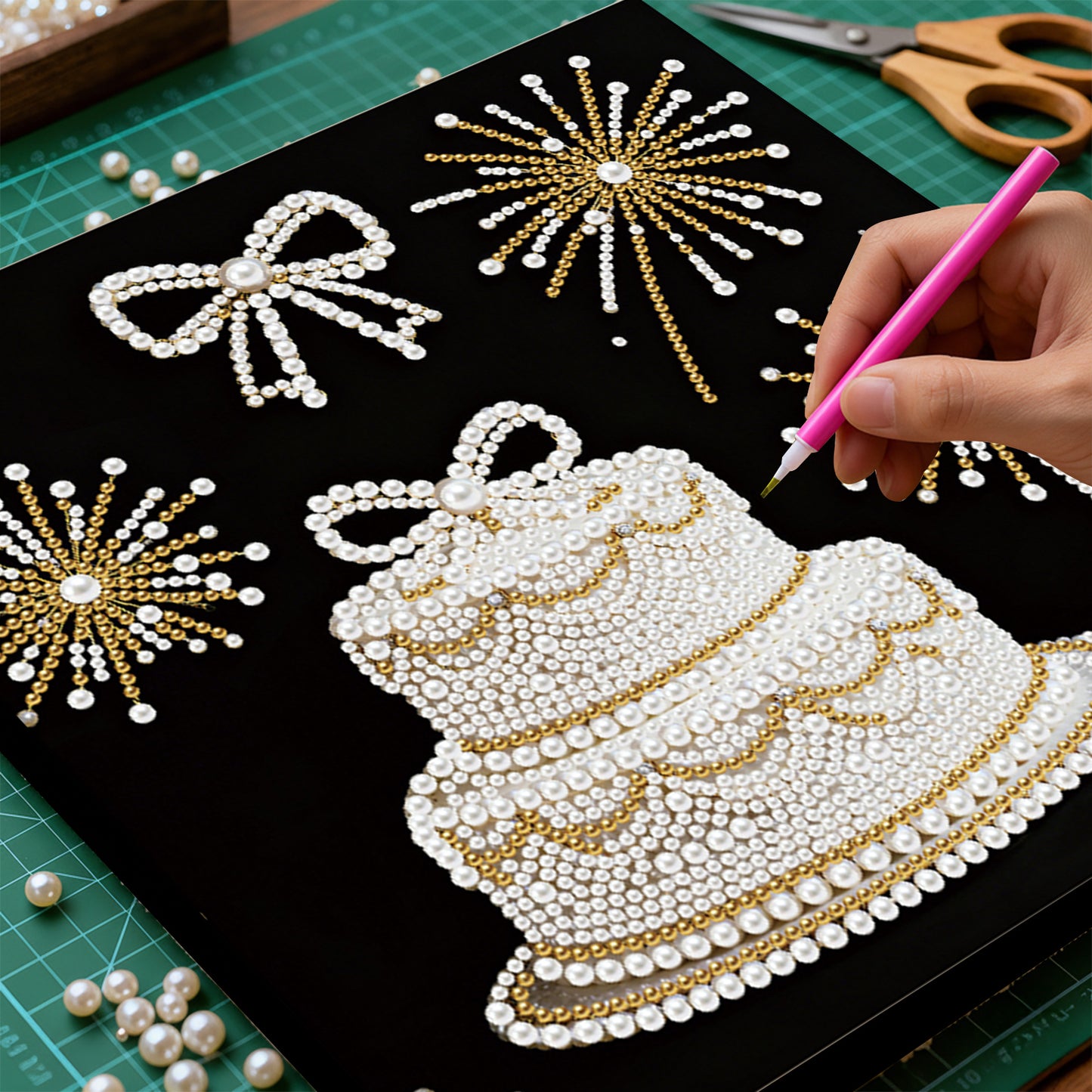 Cake - DIY Pearl Gem Art Diamond Painting Kits With Framefor Home Decor -25x25cm