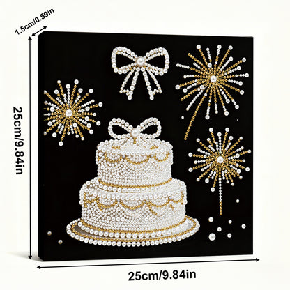 Cake - DIY Pearl Gem Art Diamond Painting Kits With Framefor Home Decor -25x25cm