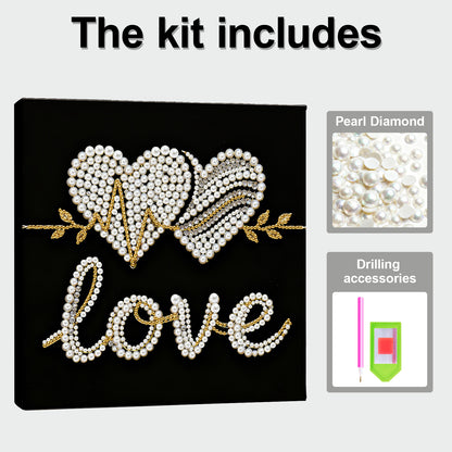 Love - DIY Pearl Gem Art Diamond Painting Kits With Framefor Home Decor -25x25cm