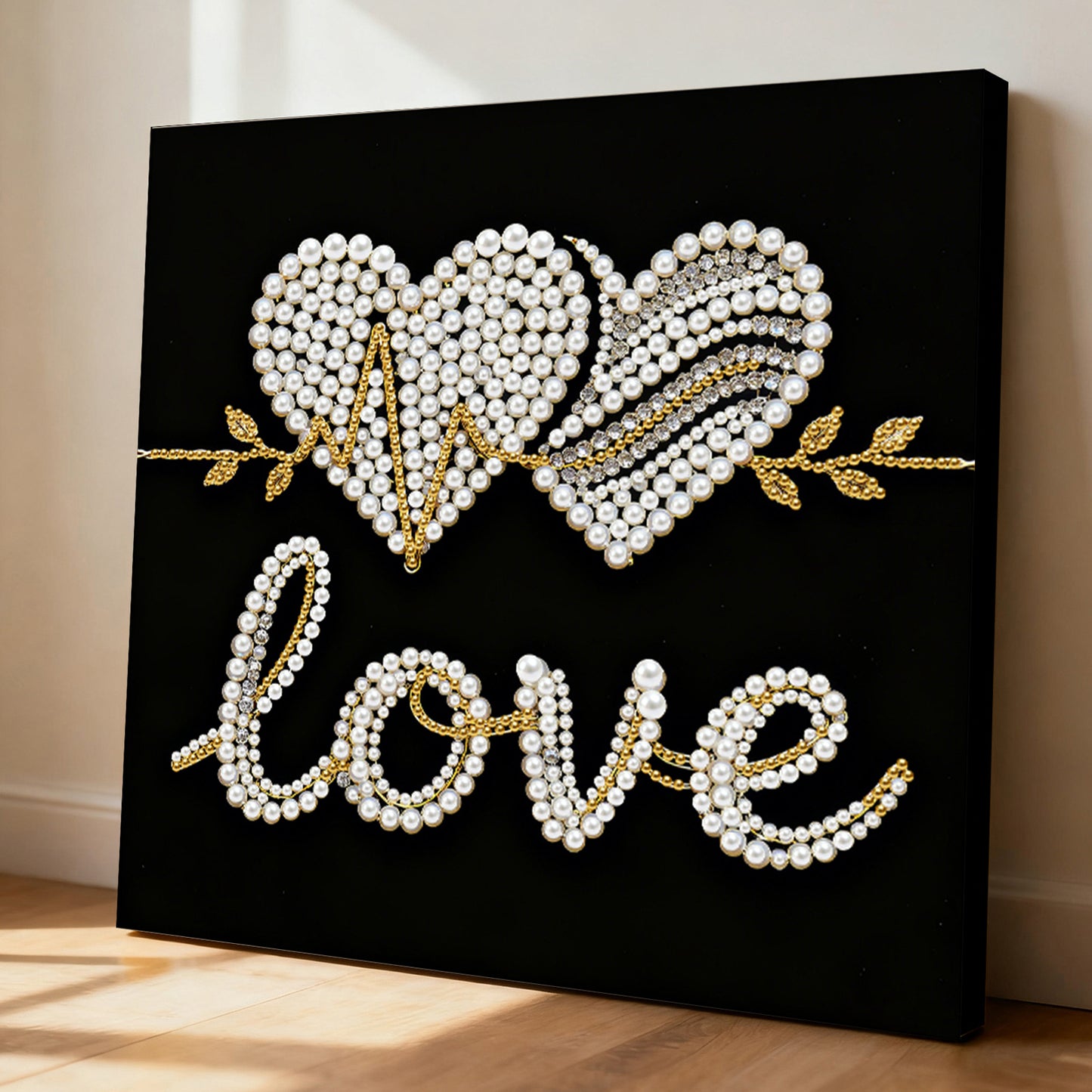 Love - DIY Pearl Gem Art Diamond Painting Kits With Framefor Home Decor -25x25cm