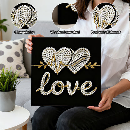 Love - DIY Pearl Gem Art Diamond Painting Kits With Framefor Home Decor -25x25cm