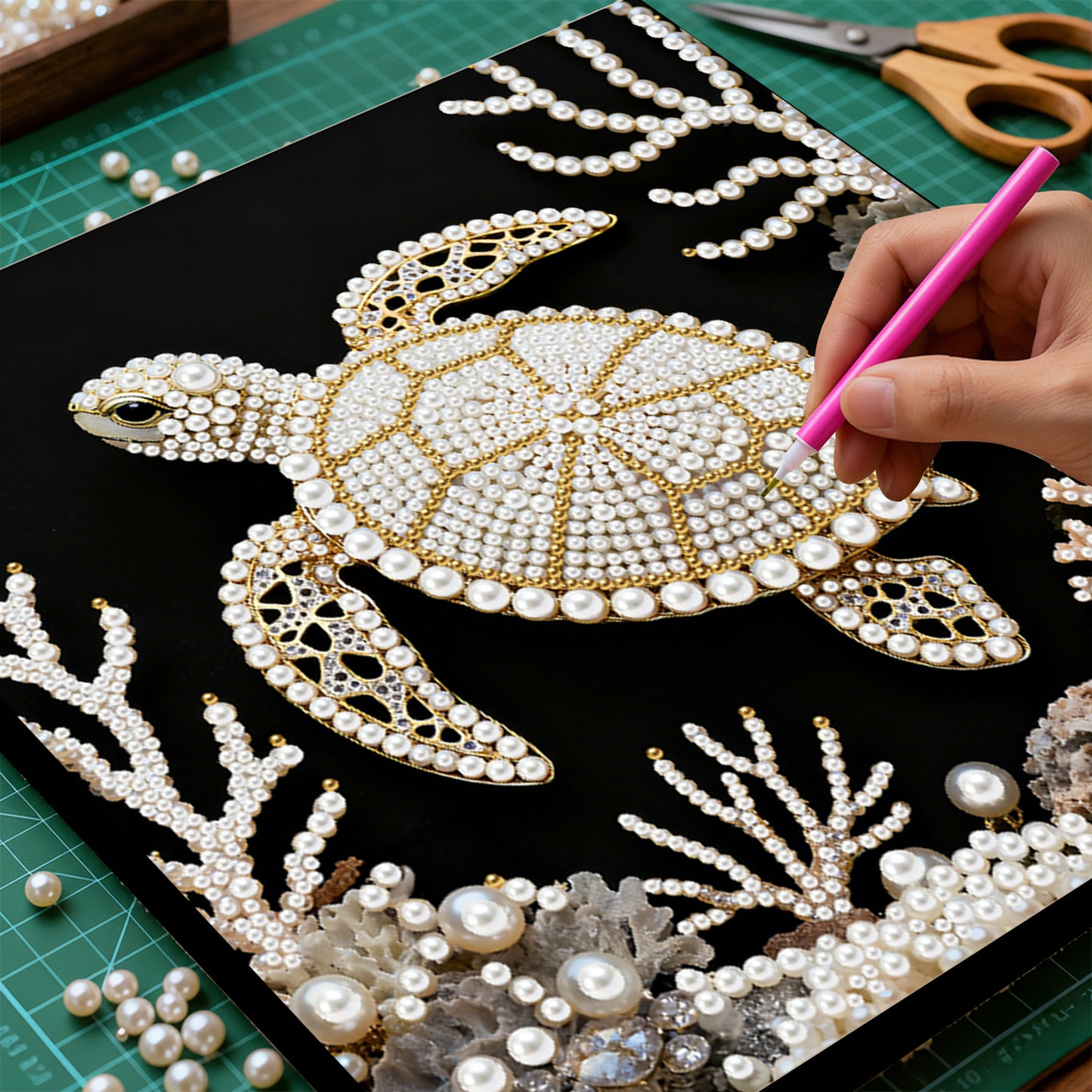 Sea Turtles - DIY Pearl Gem Art Diamond Painting Kits With Framefor Home Decor -25x25cm