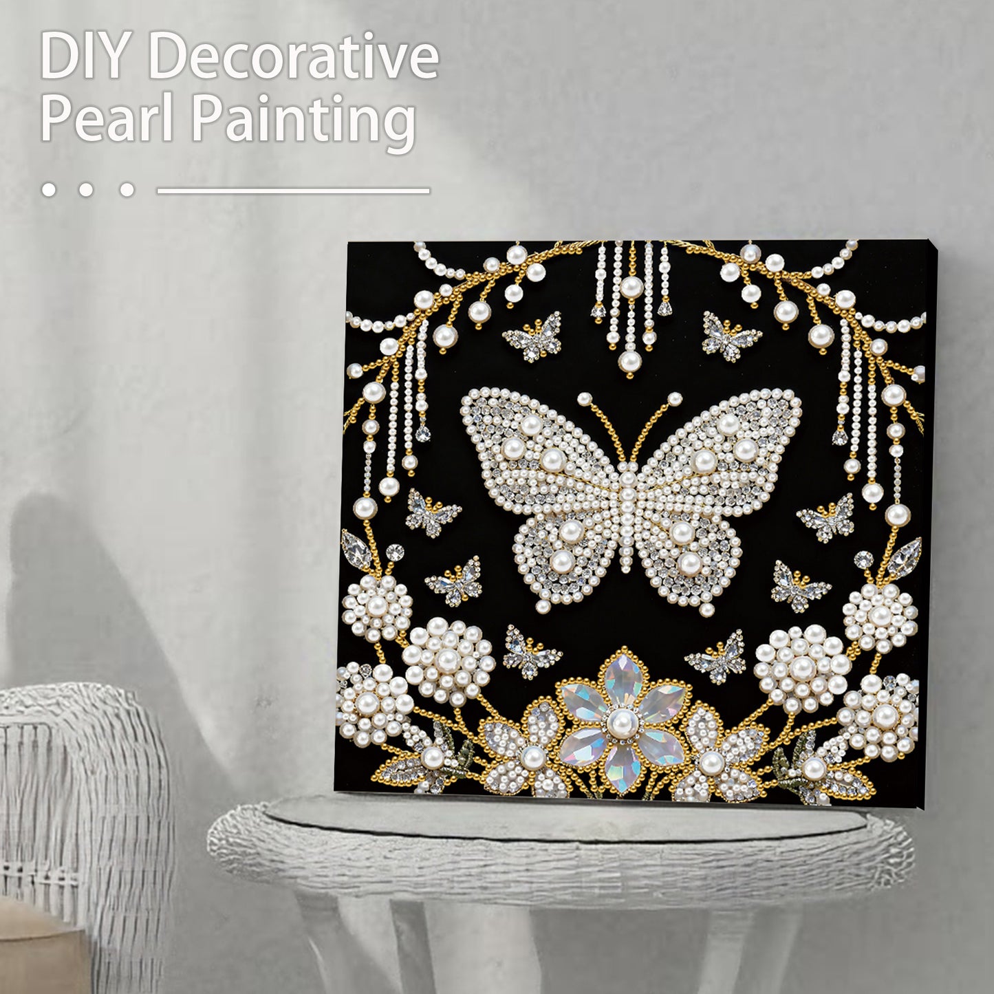 Butterfly - DIY Pearl Gem Art Diamond Painting Kits With Framefor Home Decor -25x25cm