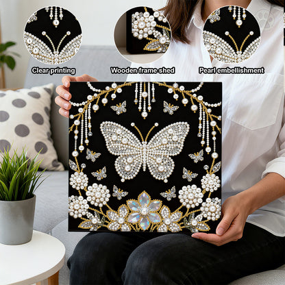 Butterfly - DIY Pearl Gem Art Diamond Painting Kits With Framefor Home Decor -25x25cm