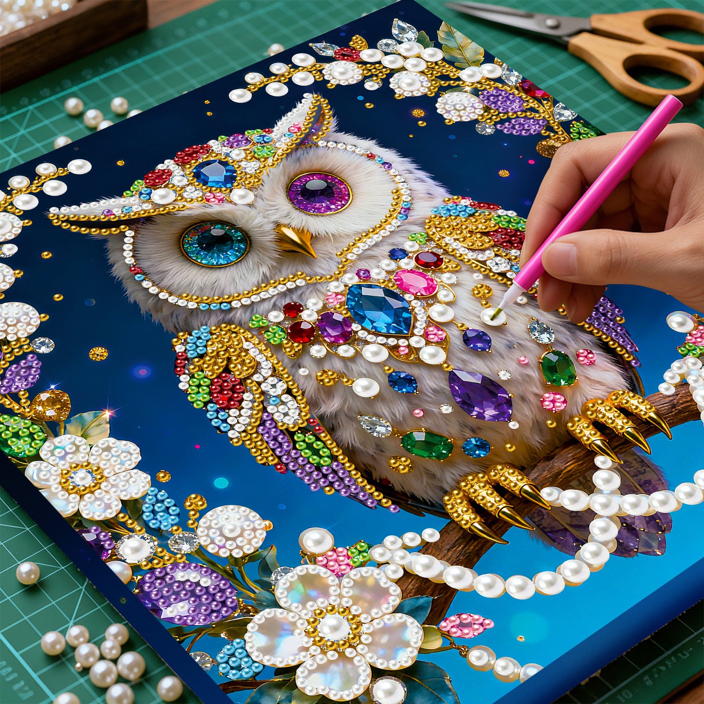 Owls - DIY Pearl Gem Art Diamond Painting Kits With Framefor Home Decor -25x25cm