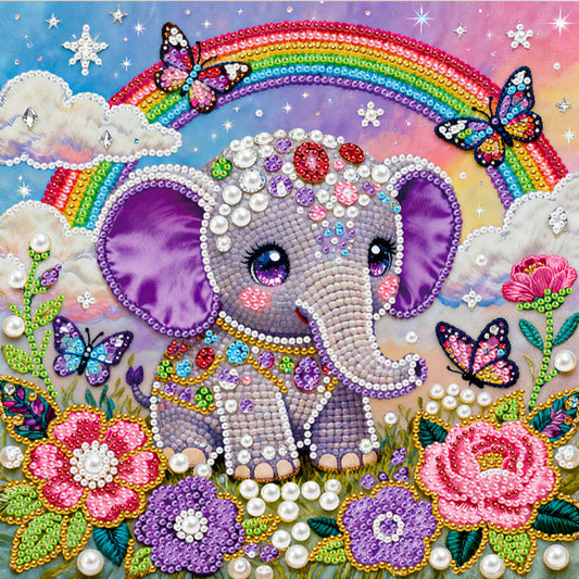 Butterfly Rainbow Elephant - DIY Pearl Gem Art Diamond Painting Kits With Framefor Home Decor -25x25cm