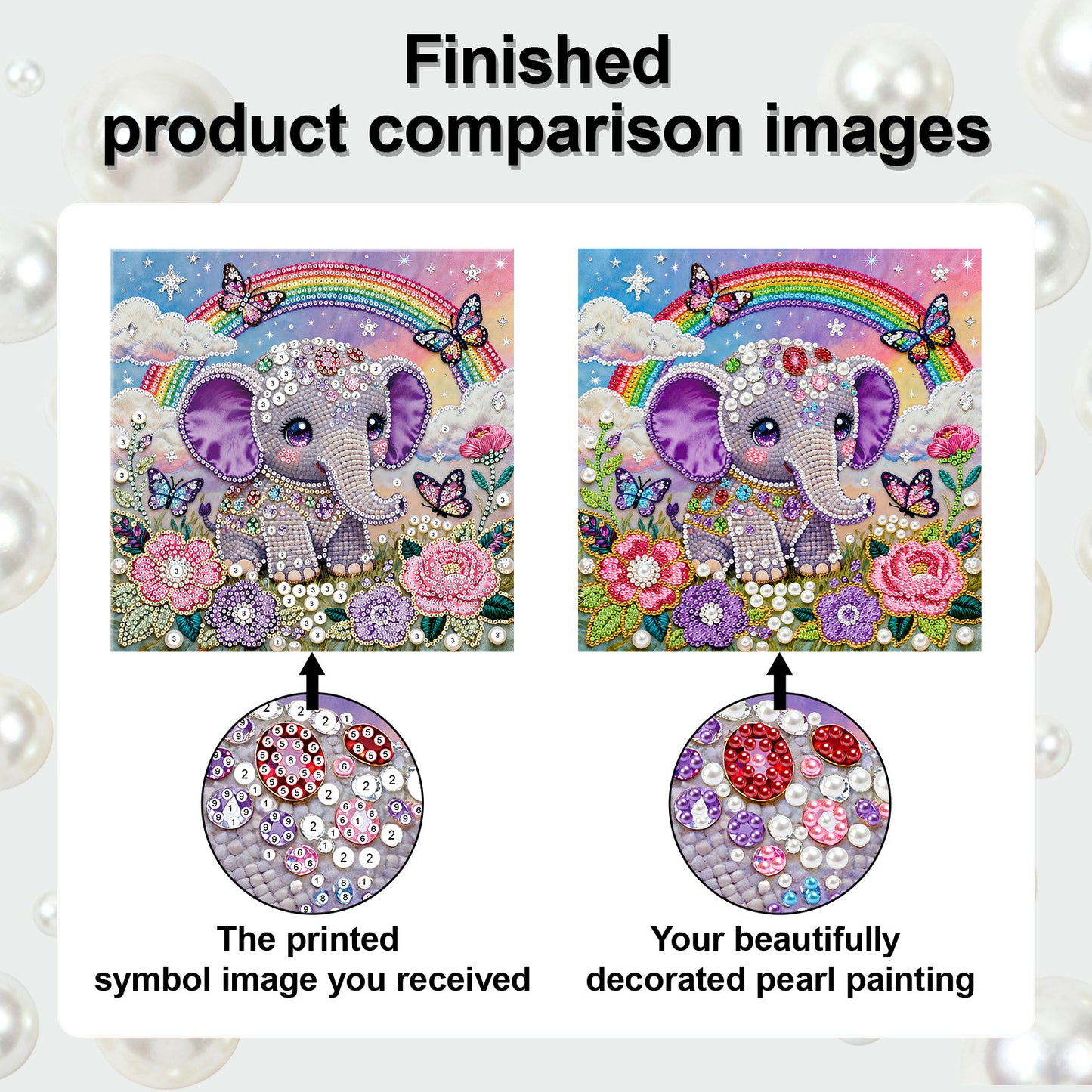 Butterfly Rainbow Elephant - DIY Pearl Gem Art Diamond Painting Kits With Framefor Home Decor -25x25cm
