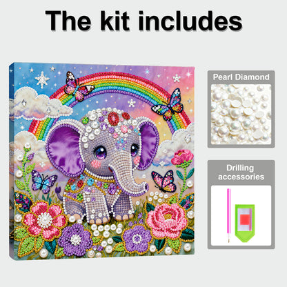 Butterfly Rainbow Elephant - DIY Pearl Gem Art Diamond Painting Kits With Framefor Home Decor -25x25cm