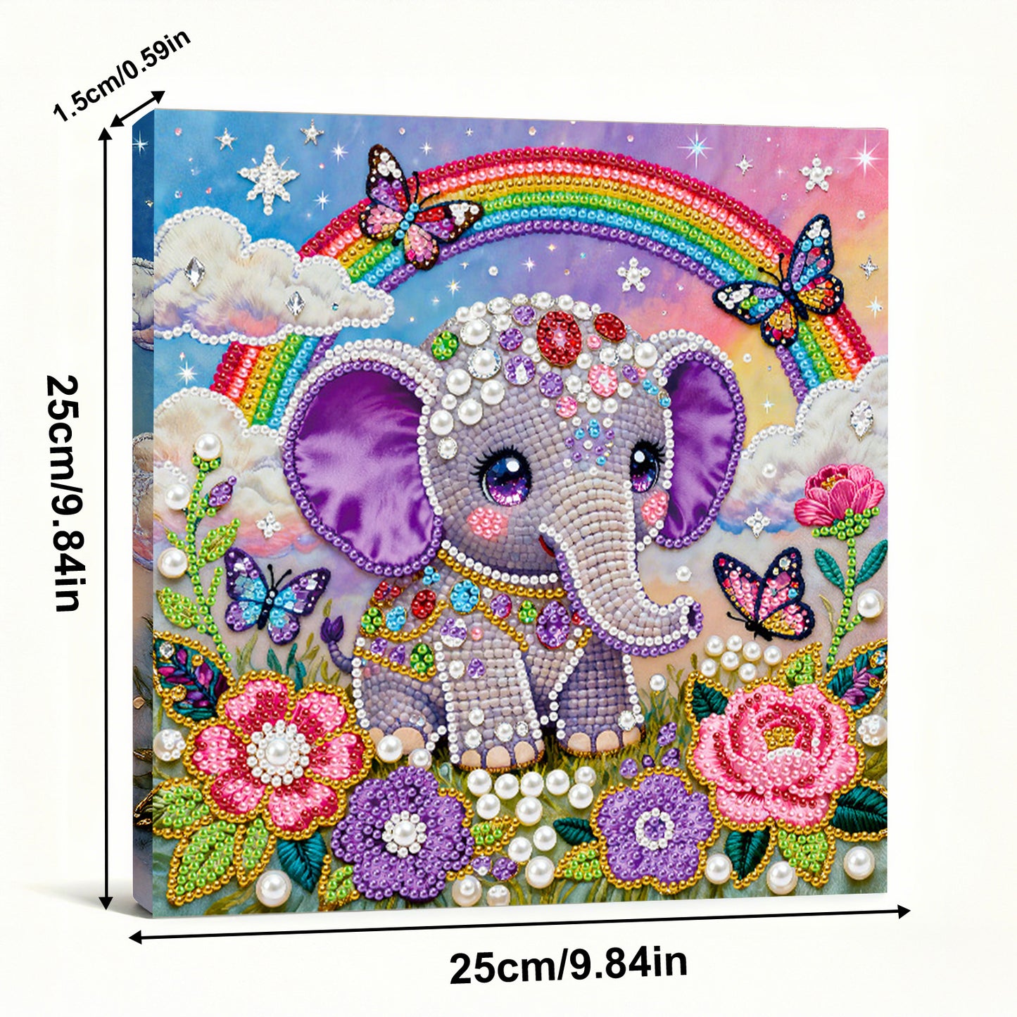 Butterfly Rainbow Elephant - DIY Pearl Gem Art Diamond Painting Kits With Framefor Home Decor -25x25cm
