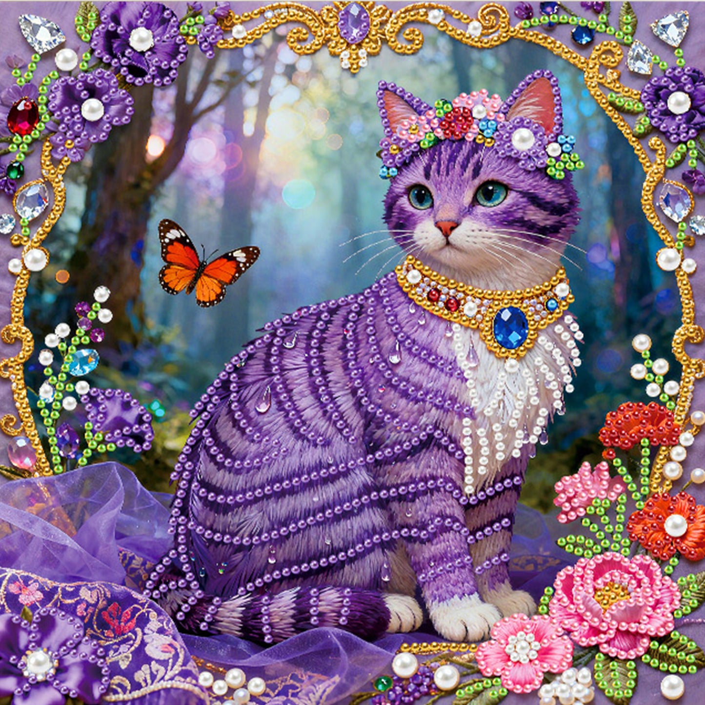 Kitty - DIY Pearl Gem Art Diamond Painting Kits With Framefor Home Decor -25x25cm