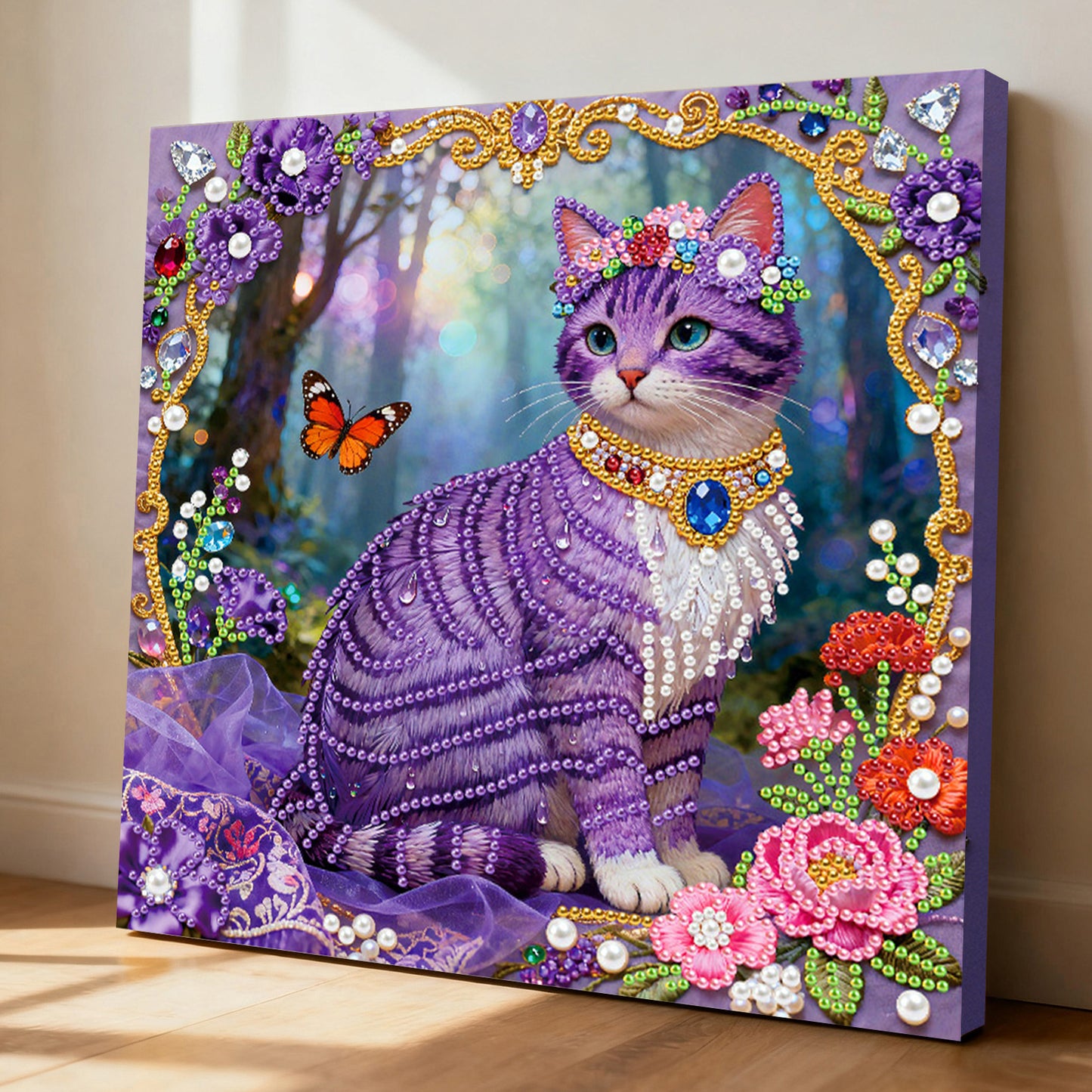 Kitty - DIY Pearl Gem Art Diamond Painting Kits With Framefor Home Decor -25x25cm