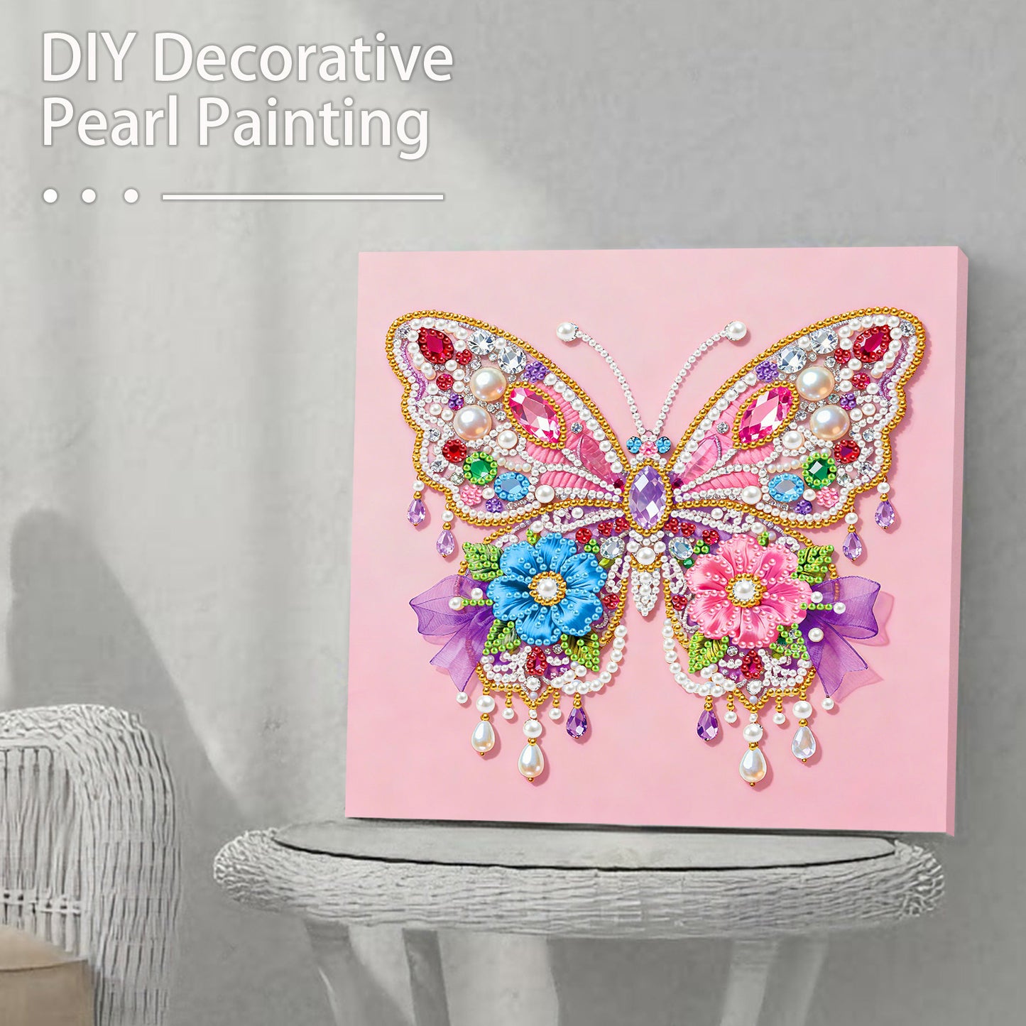 Butterfly - DIY Pearl Gem Art Diamond Painting Kits With Framefor Home Decor -25x25cm