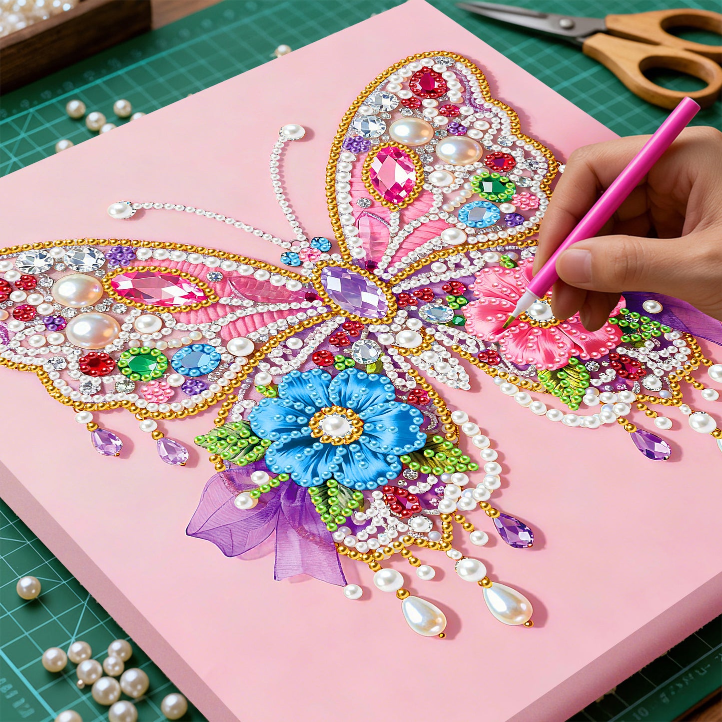 Butterfly - DIY Pearl Gem Art Diamond Painting Kits With Framefor Home Decor -25x25cm