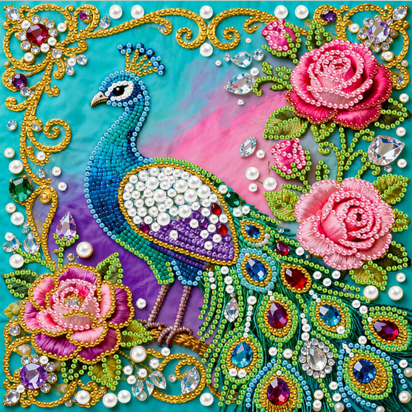 Peacock - DIY Pearl Gem Art Diamond Painting Kits With Framefor Home Decor -25x25cm