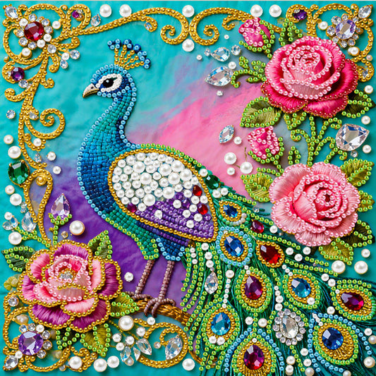 Peacock - DIY Pearl Gem Art Diamond Painting Kits With Framefor Home Decor -25x25cm