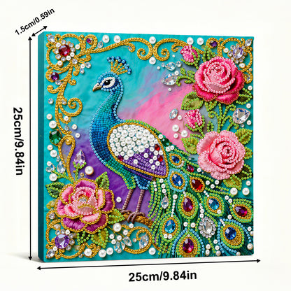 Peacock - DIY Pearl Gem Art Diamond Painting Kits With Framefor Home Decor -25x25cm