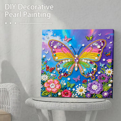 Butterfly - DIY Pearl Gem Art Diamond Painting Kits With Framefor Home Decor -25x25cm