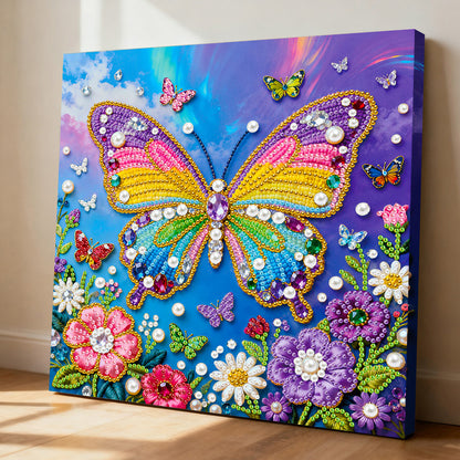 Butterfly - DIY Pearl Gem Art Diamond Painting Kits With Framefor Home Decor -25x25cm