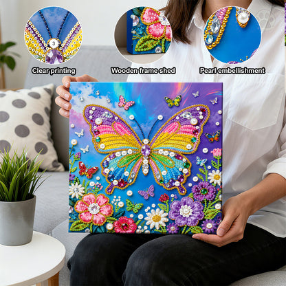 Butterfly - DIY Pearl Gem Art Diamond Painting Kits With Framefor Home Decor -25x25cm