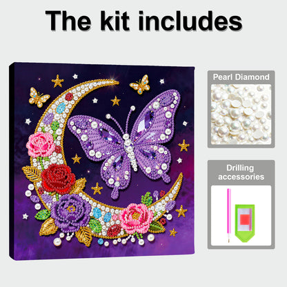 Moon Butterfly - DIY Pearl Gem Art Diamond Painting Kits With Framefor Home Decor -25x25cm